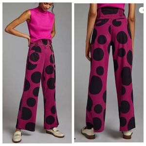 AVEC Les FILLES anthropologie Polka Dot Utility Wide-Leg Pants 27242